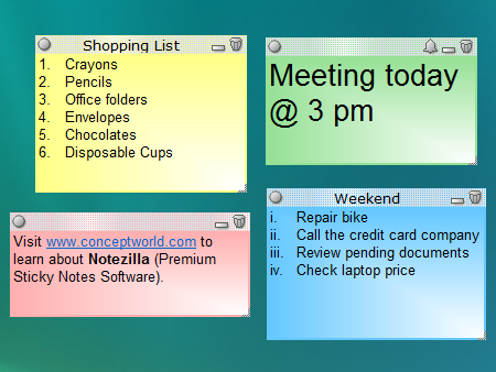 Sticky Notes on Windows desktop - Color, Skin, Transparency, Shadow, Website URL, Secured Notes
