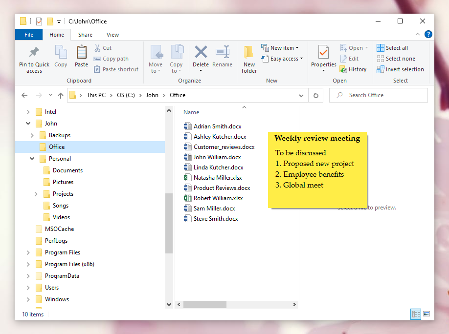 Attaching notes folders in Windows File Explorer using