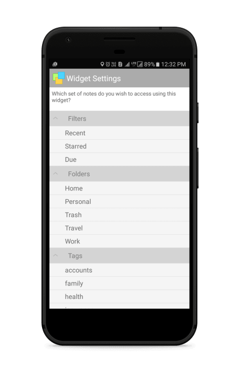 sticky notes widget android settings