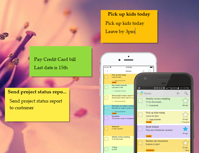 Synchronize sticky notes and access from Android, iPhone, iPad, Internet Browser