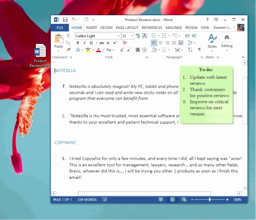 sticky notes in word
